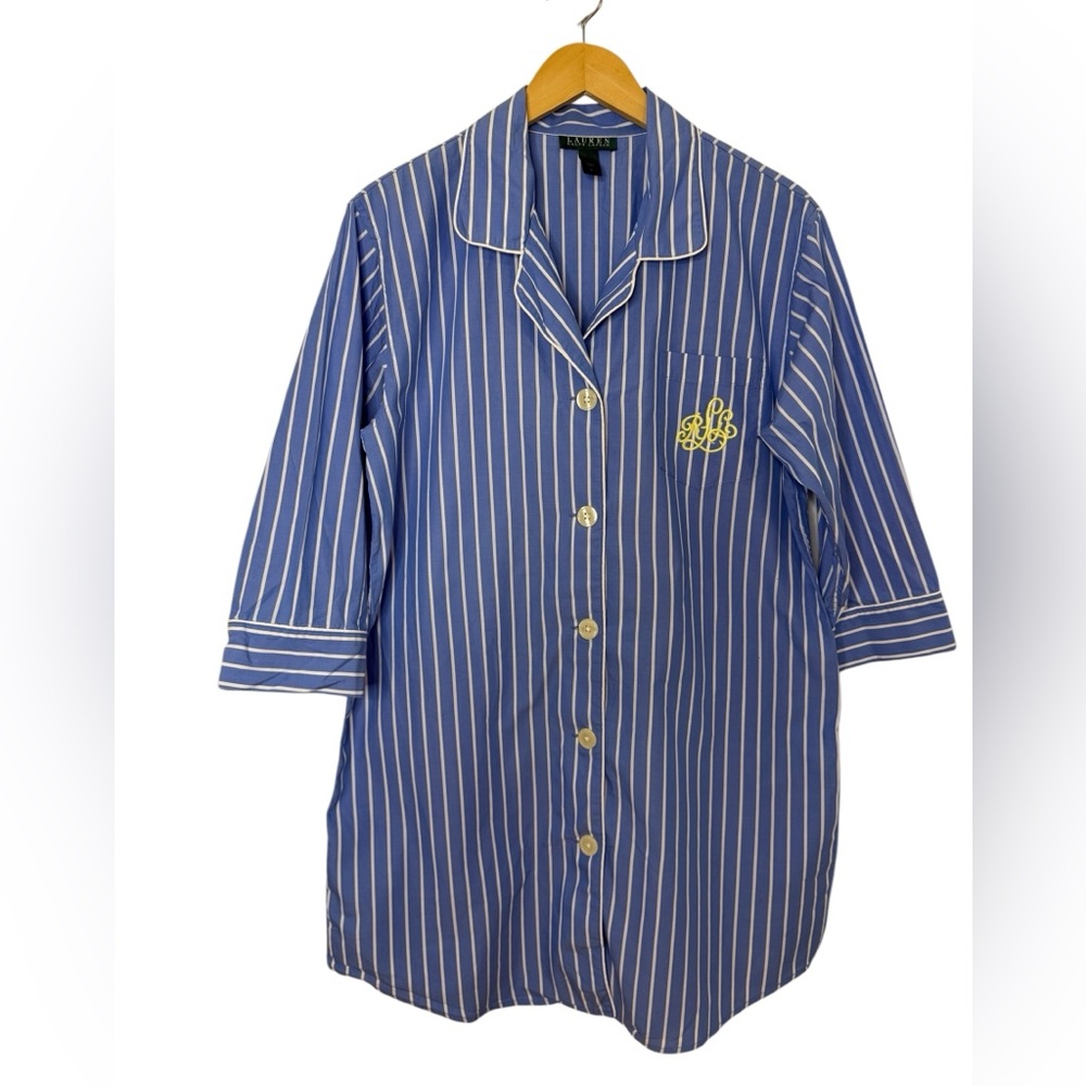 Lauren Ralph Lauren Blue and White Striped Pajama Top